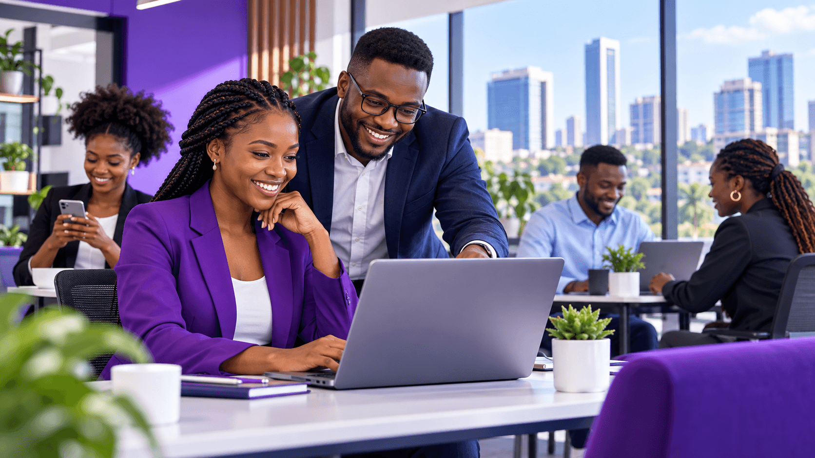 Recruiters and candidates reviewing job matches in a modern office