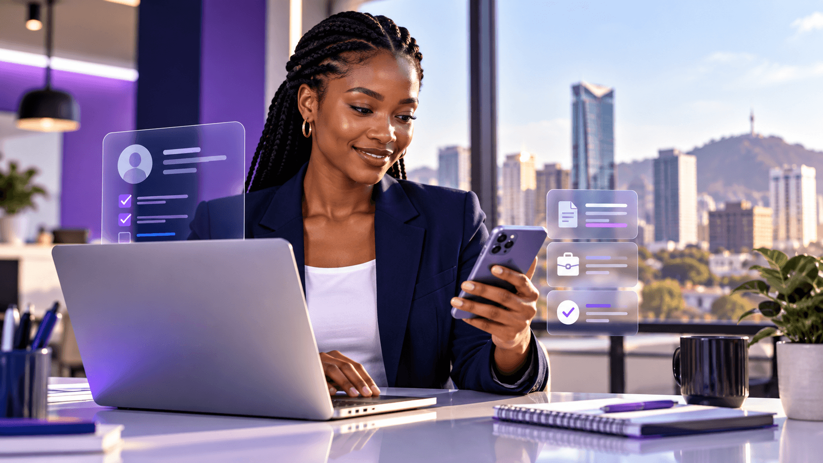 Candidate managing job applications on a laptop and phone